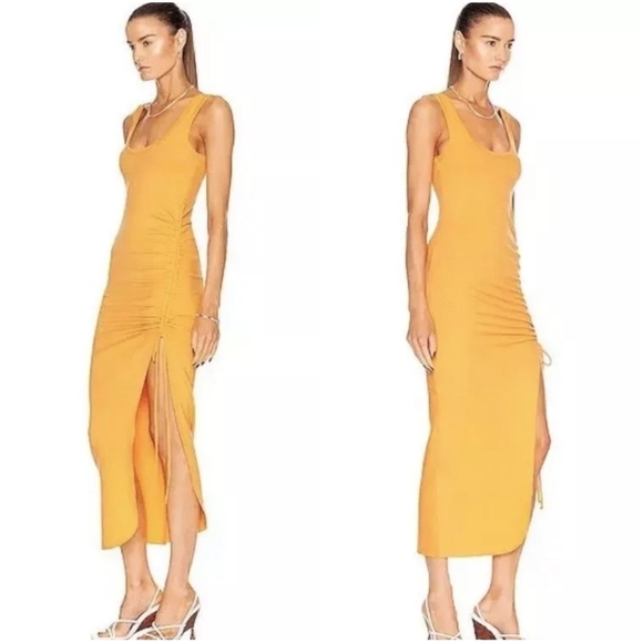 NWT The Range Alloy Ribbed Midi Sun Dress in Sunrise Ruched Small Sundress - Picture 3 of 9
